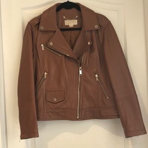 Michael Kors Leather Moro Jacket in Luggage Sz XL